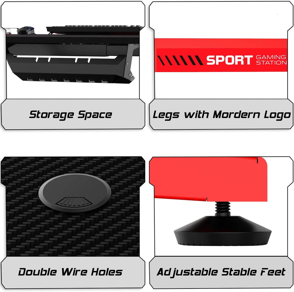 VITESSE 55 Inch Gaming Desk, Gaming Computer Desk, PC Gaming Table, T Shaped Racing Style Proitessfessional Gamer Game Station with Mouse Pad, USB Gaming Handle Rack, Cup Holder Headphone Hook