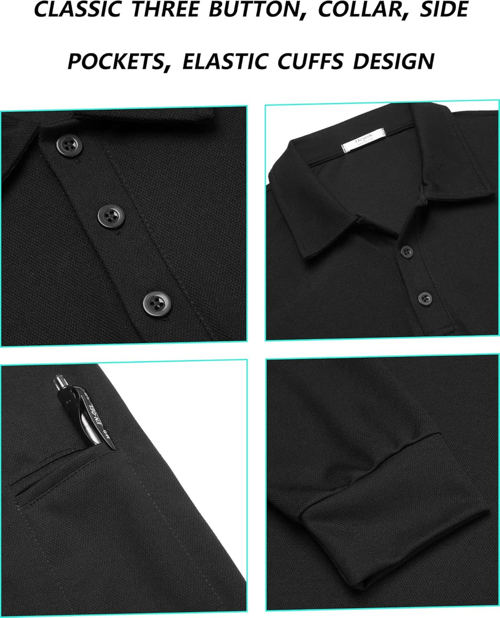 Men'S Polo Shirts Long Sleeve Golf Polo Shirts for Men Quick Dry UPF 50+ Sun Protection Polos Casual Collared Shirts