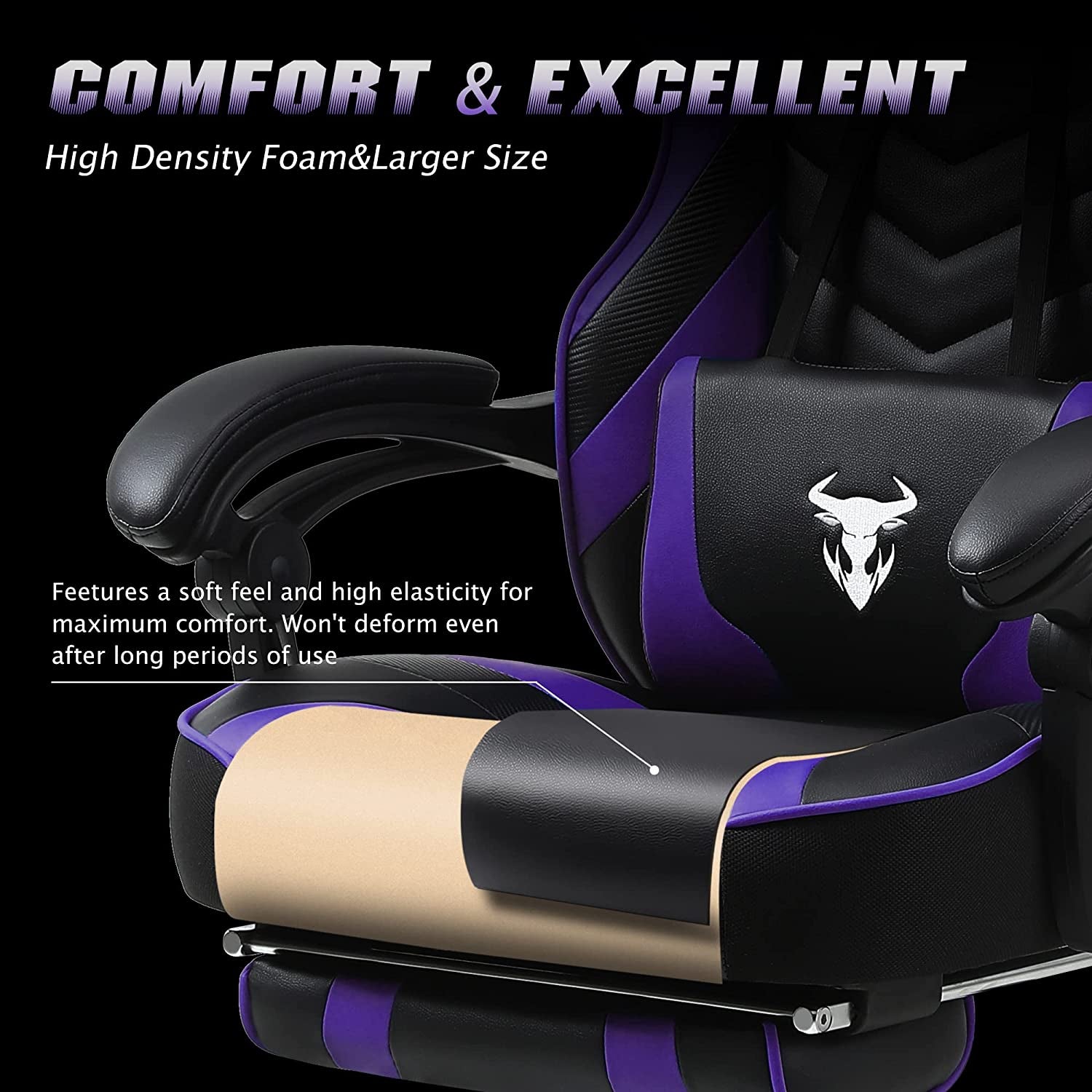 Purple Reclining Computer Chair with Footrest, High Back Gamer Chair with Massage, Large Racing Style Desk Chair for Gaming, Big and Tall Gaming Chairs for Adults