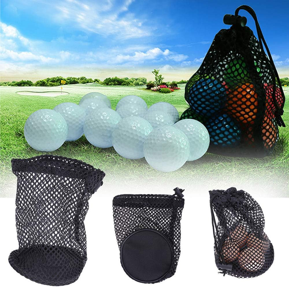 Golf Ball Bags,Lightweight Black Nylon Golf Ball Bags Golf Mesh Bag Golf Storege Bag Drawstring Pouch Golf Accessories(L)