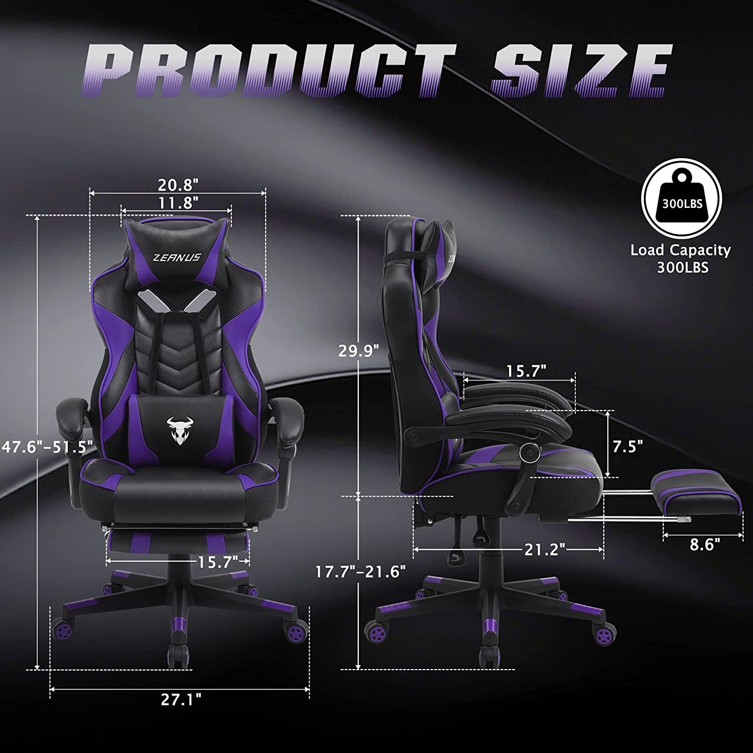Purple Reclining Computer Chair with Footrest, High Back Gamer Chair with Massage, Large Racing Style Desk Chair for Gaming, Big and Tall Gaming Chairs for Adults