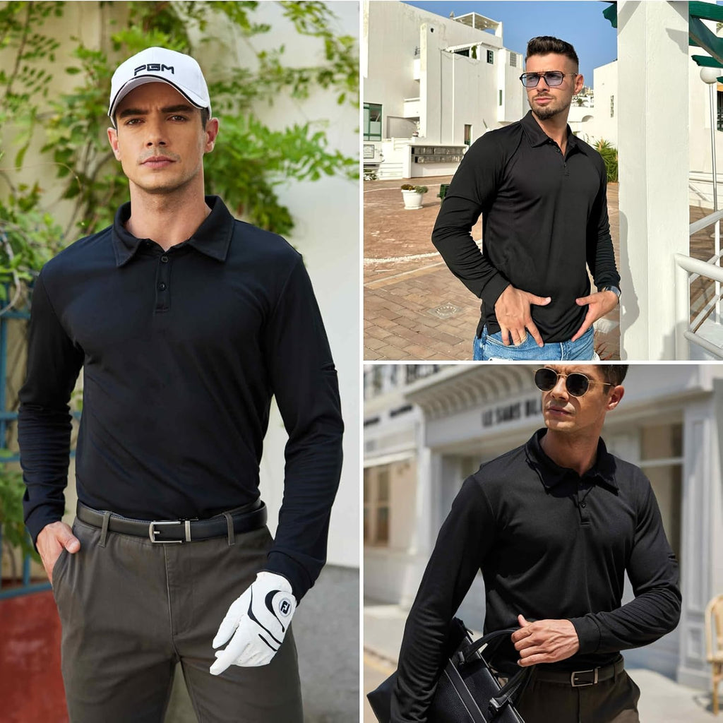 Men'S Polo Shirts Long Sleeve Golf Polo Shirts for Men Quick Dry UPF 50+ Sun Protection Polos Casual Collared Shirts