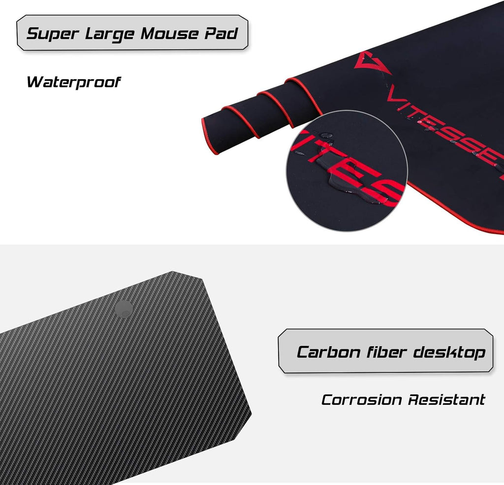 VITESSE 55 Inch Gaming Desk, Gaming Computer Desk, PC Gaming Table, T Shaped Racing Style Proitessfessional Gamer Game Station with Mouse Pad, USB Gaming Handle Rack, Cup Holder Headphone Hook