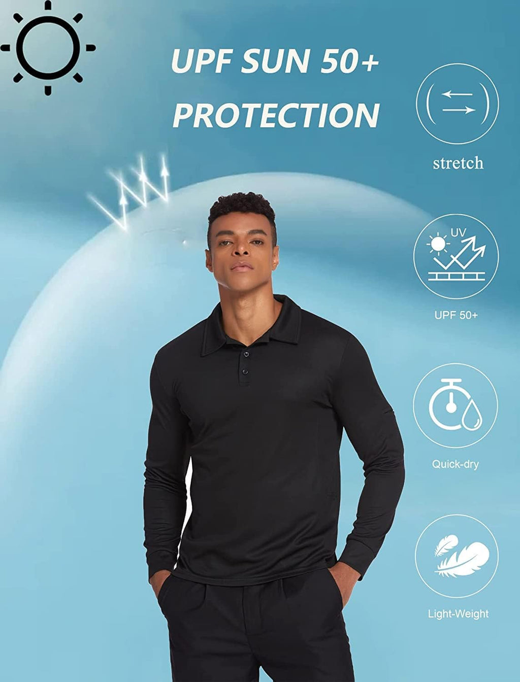 Men'S Polo Shirts Long Sleeve Golf Polo Shirts for Men Quick Dry UPF 50+ Sun Protection Polos Casual Collared Shirts