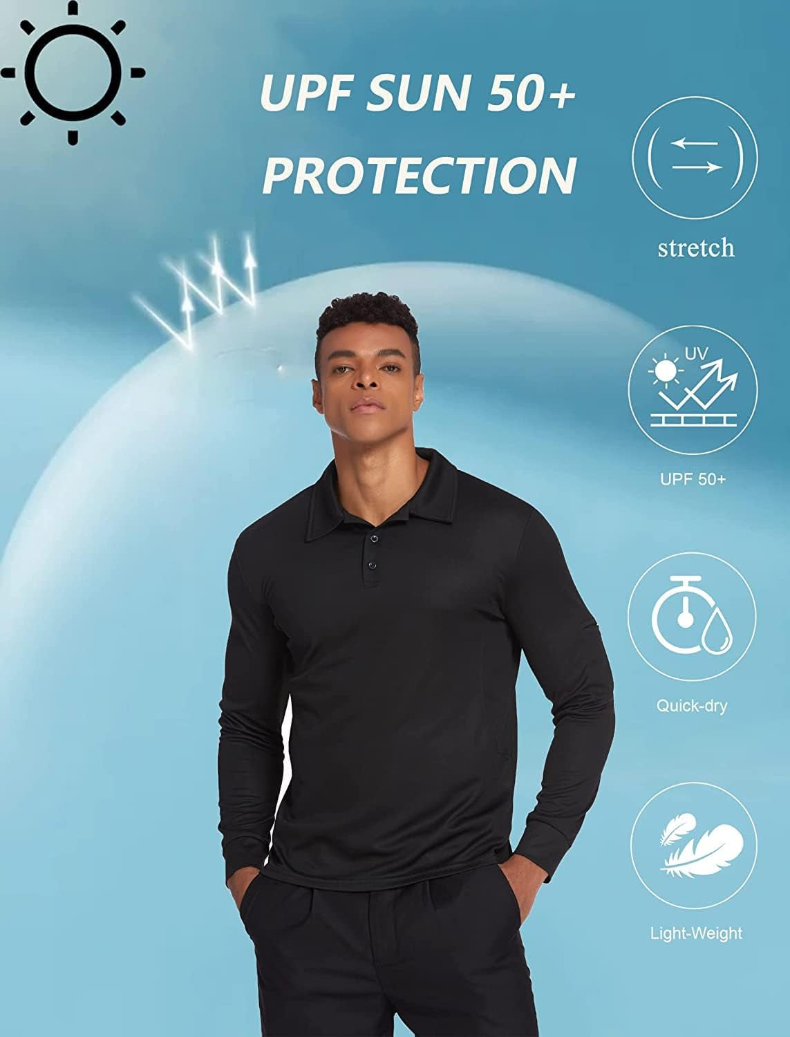 Men'S Polo Shirts Long Sleeve Golf Polo Shirts for Men Quick Dry UPF 50+ Sun Protection Polos Casual Collared Shirts